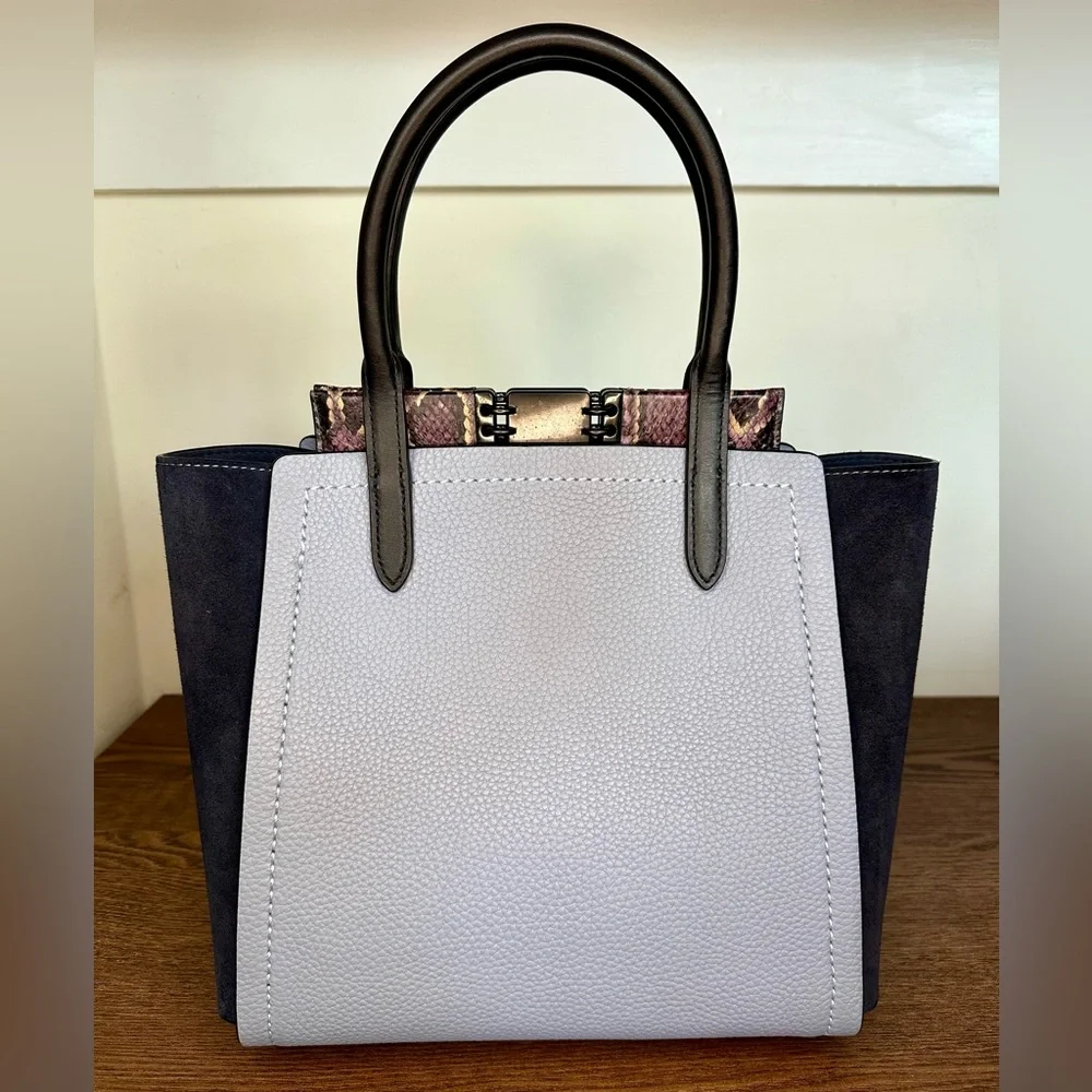 Coach 1941 Troupe Tote In Colorblock With Snakeskin Detail Pewter/Mist Multi - Picture 2 of 12